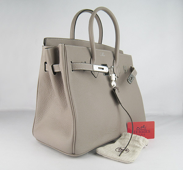 High Quality Fake Hermes 35CM Embossed Veins Leather Bag Grey 6089